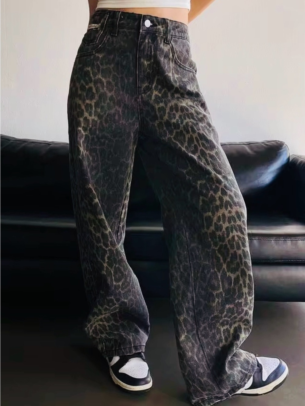 DAZY Women’s Leopard Print Wide Leg Jeans - NWOT Black/Brown Size Small - Picture 4 of 6